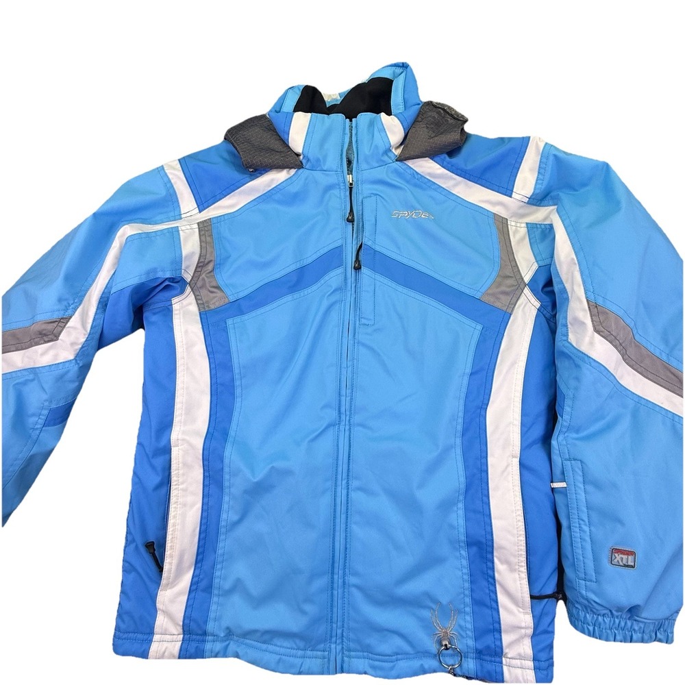 Spyder XTL Girls Ski Jacket Colorblock Light Blue Teal White Size 14-16 EUC